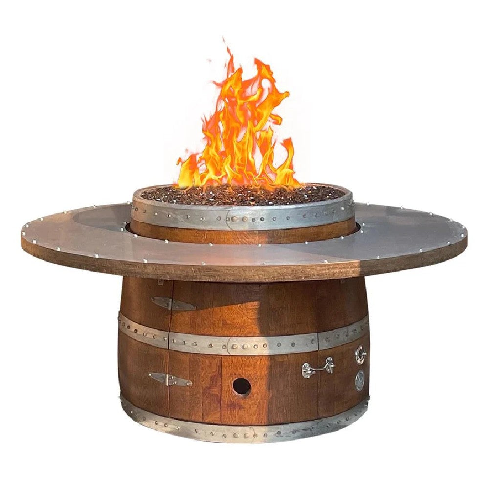 Wine Barrel Dude Coffee Table 46-Inch Wooden Gas Fire Pit Table